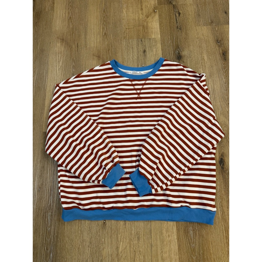 UEU Striped Sweatshirt Womens XL Red White Blue Ribbed Pullover Excellent
